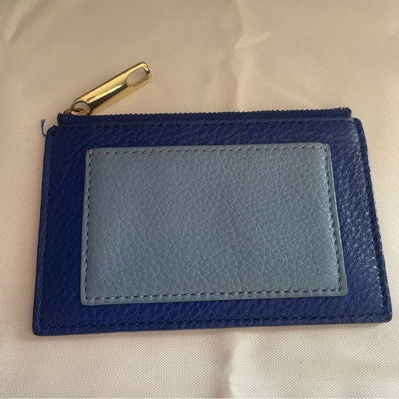 Talbot's Two Toned Blue Leather Card Case Zip Wallet Pouch Front Pocket - Picture 1 of 7